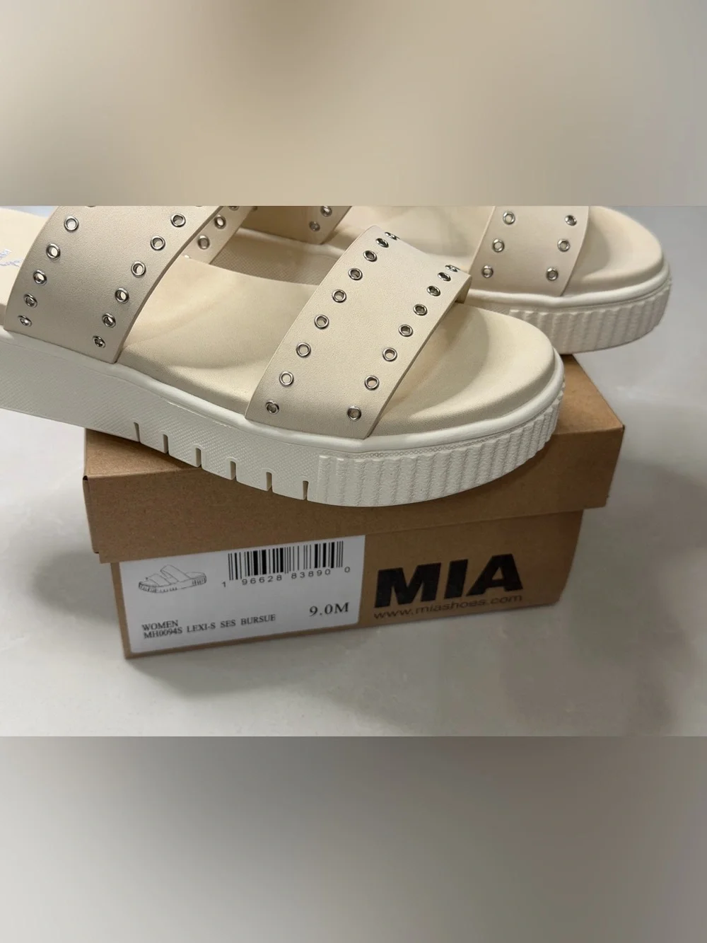 MIA Lexi-S Double Band Studded Eyelet Platform Slide Sandals 9M